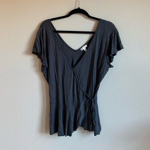 Nordstrom Leigh Dark Gray Front Wrap Top